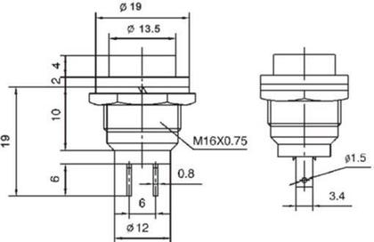 Imagem de Chave Push-Button com 2 Terminais Desliga/Liga sem Trava Normalmente Aberta Vermelho - PBS-26B