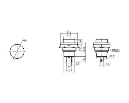 Imagem de Chave Push-Button Liga/(Desliga) Normalmente Fechada - Verde - PBS-26C - Jietong