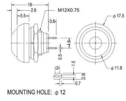 Imagem de Chave / Push Button Pulsante 12mm Impermeável Preto