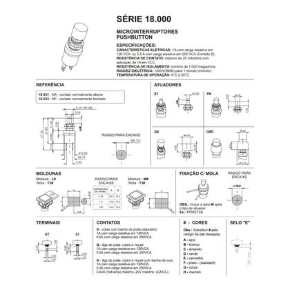 Imagem de Chave Pushbutton Normalmente Fechado NF 18533 MarGirius