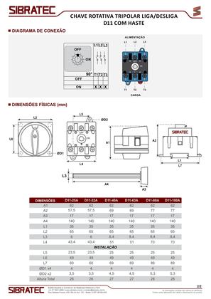 Imagem de Chave rotativa d11 63a 3p on/off haste 150mm sibratec