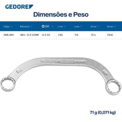 Imagem de Chave Starter Meia Lua Da Gedore 11 X 13 Mm 006.001 Prateado