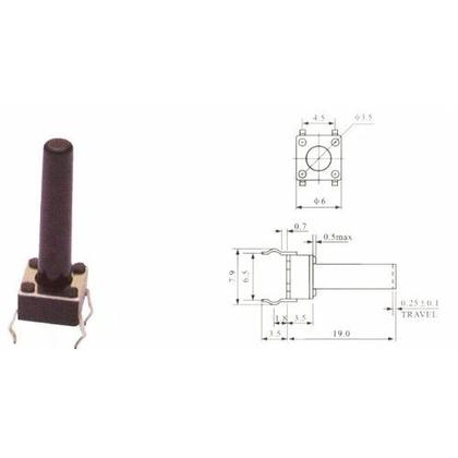 Imagem de Chave Tactil  Kfc A06 6mm x 6mm x 19mm 4t 180º Kit Com 200 Peças