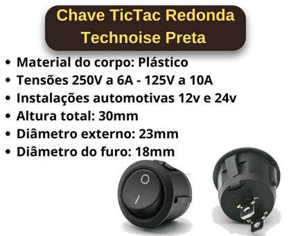 Imagem de Chave Tic-Tac Redonda Technoise Preta - (Pacote Com 10 Peças)