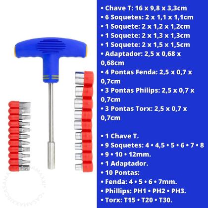 Imagem de Chave Tipo T com 21 peças