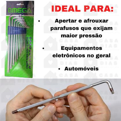 Imagem de Chave Torx Torque Jogo Completo Longa Aço T09 A T50