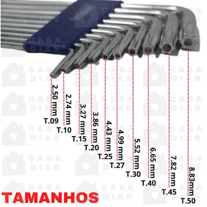 Imagem de Chave Torx Torque Jogo Completo Longa Aço T09 A T50