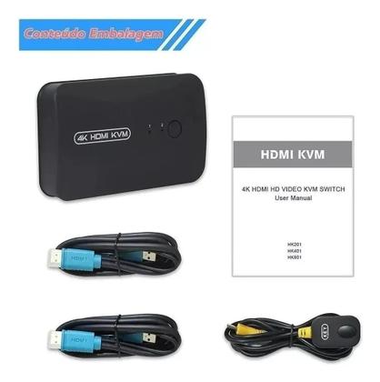 Imagem de Chaveador E Seletor Kvm Hdmi 2 Portas Com Cabos Usb e HDMI