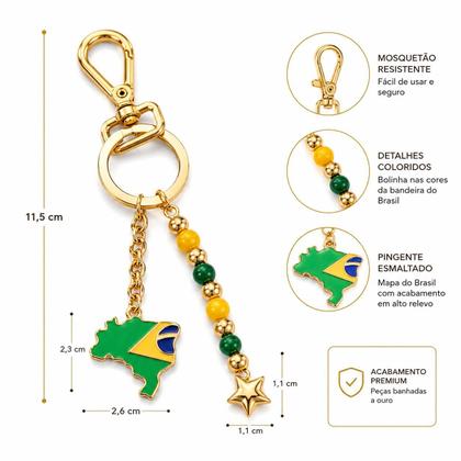 Imagem de Chaveiro Brasil Copa 2026 Mapa Banhado a Ouro