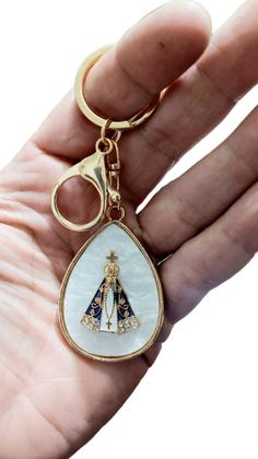 Imagem de CHAVEIRO catolico MOSQUETÃO DOURADO PEROLADO APARECIDA SANTA