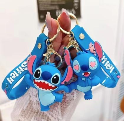 Imagem de Chaveiro com Pingente Mini Boneco Emborrachado 3D Lilo e Stitch Angel Rosa Azul Chaveiros Lembrancinha Presente