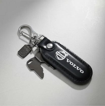 Imagem de Chaveiro Couro Preto Volvo Mosquetão Argola Chave Carro Metal