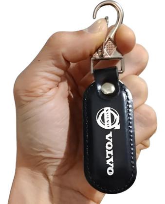 Imagem de Chaveiro Couro Preto Volvo Mosquetão Argola Chave Carro Metal