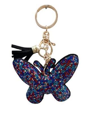 Imagem de Chaveiro Estiloso com Strass e Couro Formato Borboleta