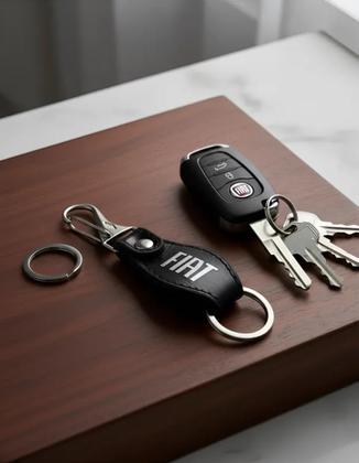 Imagem de Chaveiro Fiat Couro Preto Metal Premium Mosquetão Acessório Chave Carro Luxo Presente Luxo