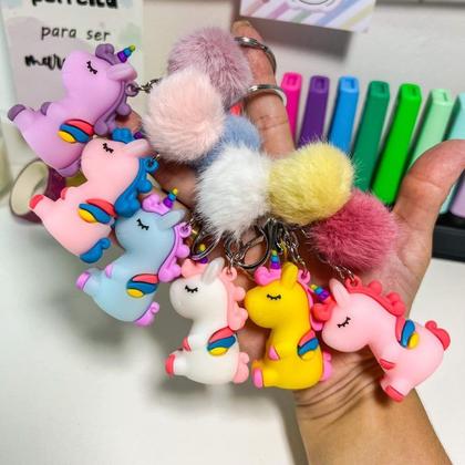 Imagem de Chaveiro fofo Unicórnio com Pompom e Mosquetão