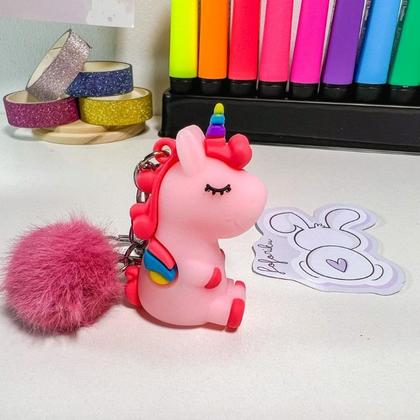 Imagem de Chaveiro fofo Unicórnio com Pompom e Mosquetão