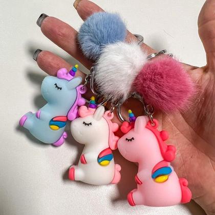 Imagem de Chaveiro fofo Unicórnio com Pompom e Mosquetão
