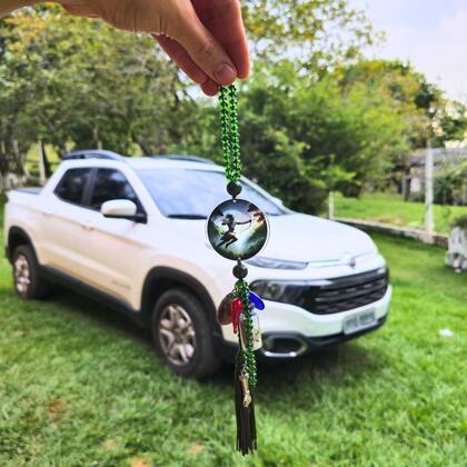 Imagem de Chaveiro Guia Patuá Proteção Orixá Oxóssi Retrovisor Carro
