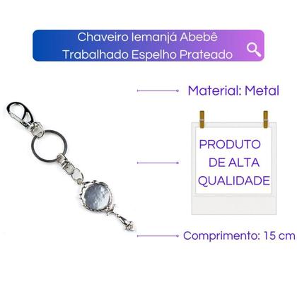 Imagem de Chaveiro Iemanjá Abebe Trabalhado Espelho Prateado 15 cm Metal