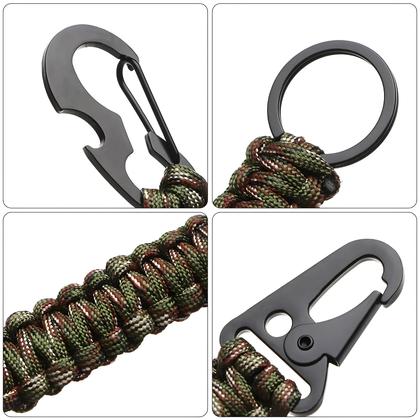 Imagem de Chaveiro Paracord Militar com Mosquetão - Kit de Sobrevivência e Nó de Emergência