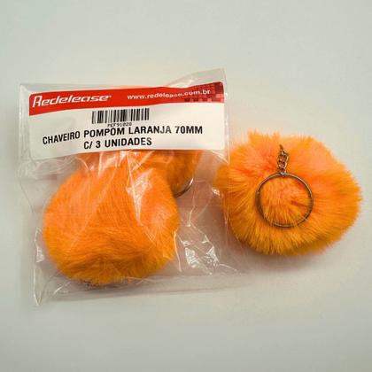 Imagem de Chaveiro Pompom Pelúcia Laranja 70 mm (3 Un)