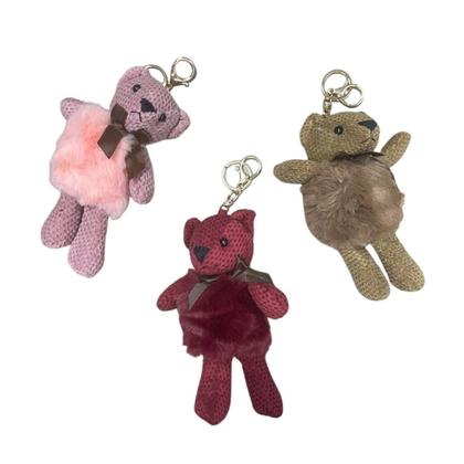 Imagem de Chaveiro Ursinho Pompom Pelúcia Argola Dourada Bolsa Pom Pom