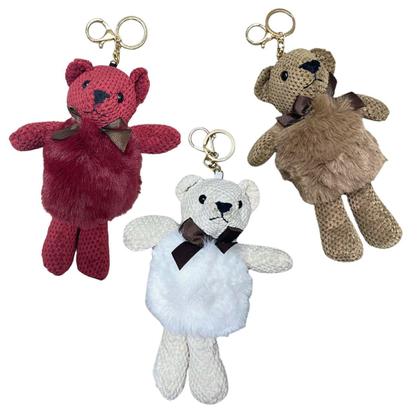 Imagem de Chaveiro Ursinho Pompom Pelúcia Argola Dourada Bolsa Pom Pom