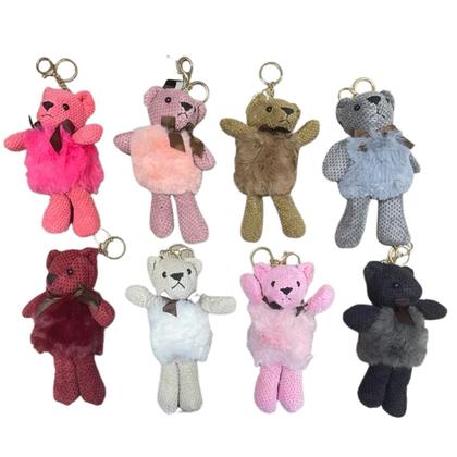 Imagem de Chaveiro Ursinho Pompom Pelúcia Argola Dourada Bolsa Pom Pom