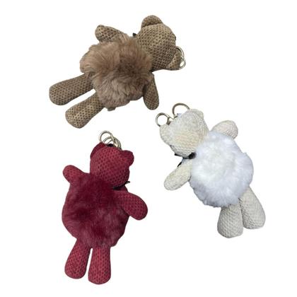 Imagem de Chaveiro Ursinho Pompom Pelúcia Argola Dourada Bolsa Pom Pom