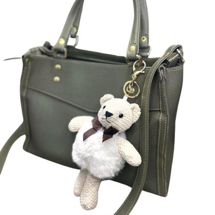 Imagem de Chaveiro Ursinho Pompom Pelúcia Argola Dourada Bolsa Pom Pom