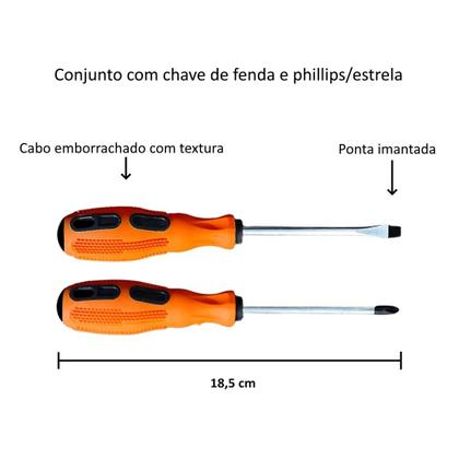 Imagem de Chaves Fenda e Philips C/ Cabo Emborrachado e Ponta Imantada Ferramenta Certta Jogo 2 Pçs