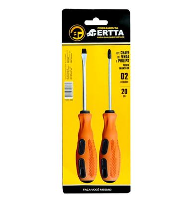 Imagem de Chaves Fenda e Philips C/ Cabo Emborrachado e Ponta Imantada Ferramenta Certta Jogo 2 Pçs