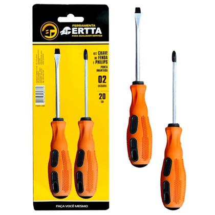 Imagem de Chaves Fenda e Philips C/ Cabo Emborrachado e Ponta Imantada Ferramenta Certta Jogo 2 Pçs