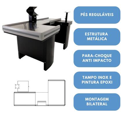 Imagem de Checkout Leve Balcão De Comercio Mesa Reta Com Kit Innal - Preto Perfil Cinza