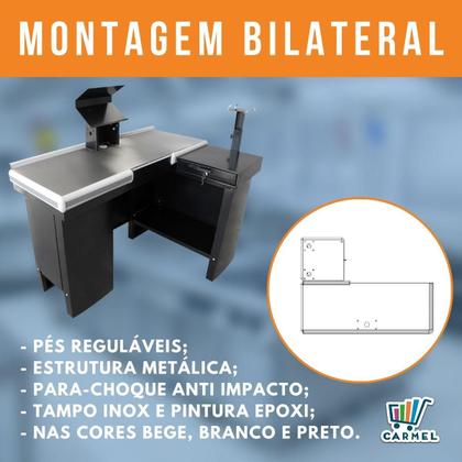 Imagem de Checkout Leve De 1,30M Mesa Reta Com Kit Innal - Preto Perfil Cinza