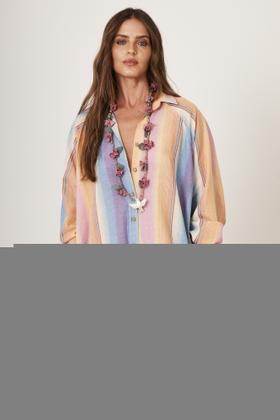 Imagem de Chemise Amplo Com Mangas Raglan Listrado Colorido Yacamim P10