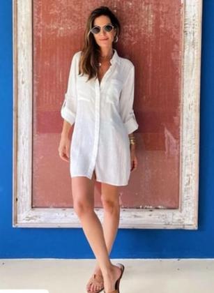 Chemise Camisa Manga Longa Saída de Praia Leve Coleção Madame