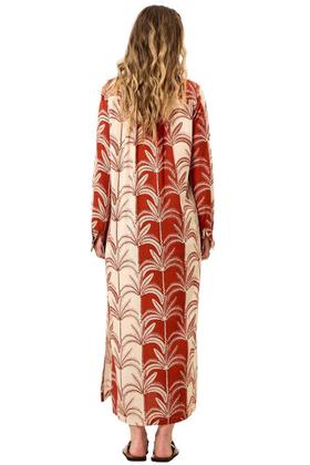 Imagem de Chemise Longo com Mangas Longas Bege e Vermelho Estampado Yacamim M8