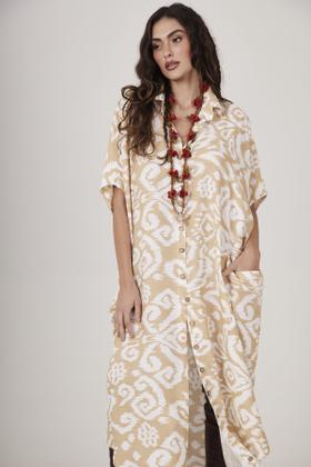 Imagem de Chemise Midi Botões Mostarda Estampado Yacamim L6