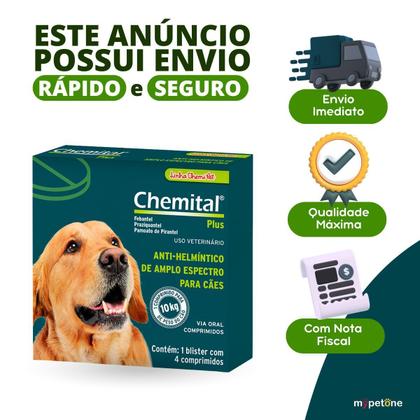 Imagem de Chemital Plus Chemitec Vermífugo para Cães - 4 Comprimidos