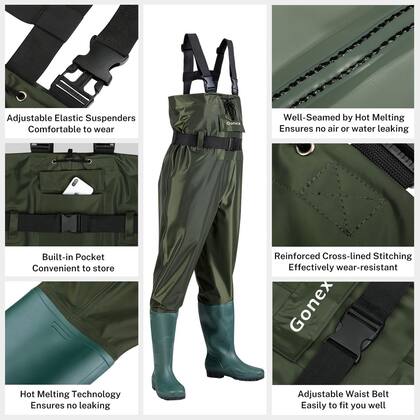 Imagem de Chest Waders Gonex impermeável de nylon 70D para homens e mulheres, verde
