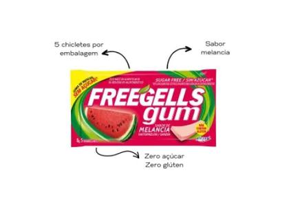 Chiclete Freegells Gum Melancia Sem Açúcar C/ 15u 120g - Riclan Imagem de Chiclete Freegells Gum Melancia Sem Açúcar C/ 15u 120g