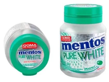 Imagem de Chiclete Mentos Pure White Spearmint Sem Açúcar 56g C/ 2 Potes