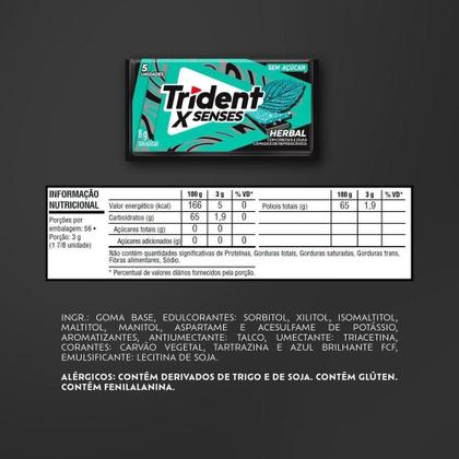 Imagem de Chiclete Trident Herbal Fresh sem Açúcar - Caixa com 21 Unidades