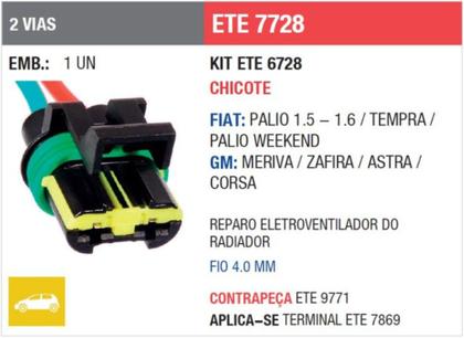 Imagem de Chicote 2 vias eletroventilador gol g5/ fiat/gm ete7728 rainha das seta