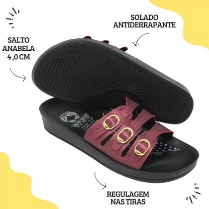 Imagem de Chinelo Anatômico Webe Flex Feminino 3 Fivelas Vinho