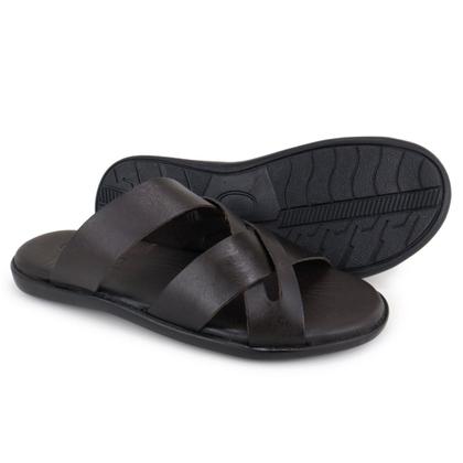 Imagem de Chinelo Couro Masculino Sandália Tiras Confortável Franciscano Casual Tradicional Café