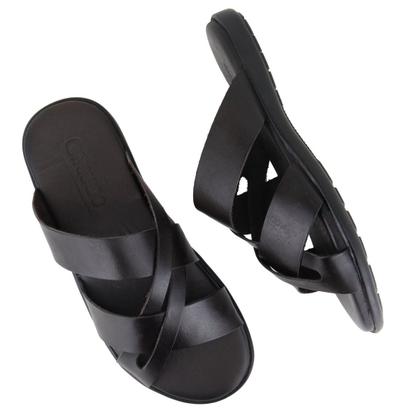 Imagem de Chinelo Couro Masculino Sandália Tiras Confortável Franciscano Casual Tradicional Café