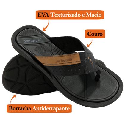 Imagem de Chinelo De Dedo Masculino Itapuã Couro Com Tiras Largas Conforto Verão Casual Dia a Dia Prático Macio